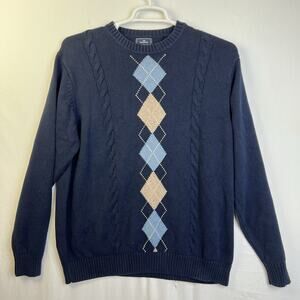 Argyle Pullover Sweater Men XL Blue Preppy Workplace Cotton Crewneck Dockers